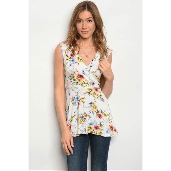 Wildflower print Sleeveless V-neck Jersey top - Picture 3 of 5